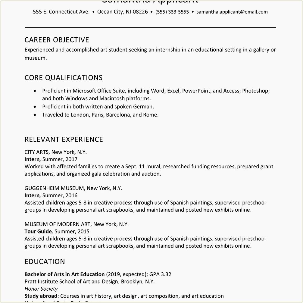 Career Objective For Internship Resume Examples
