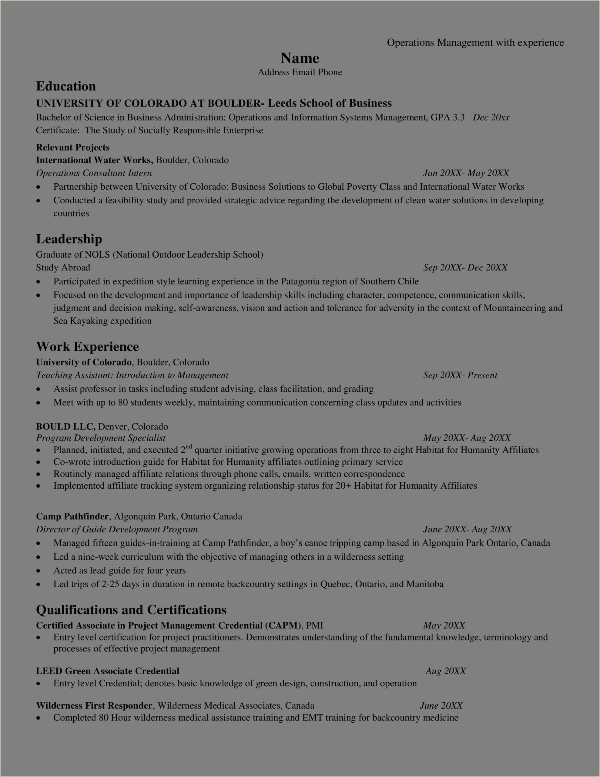 Career Objective For Operations Manager Resume
