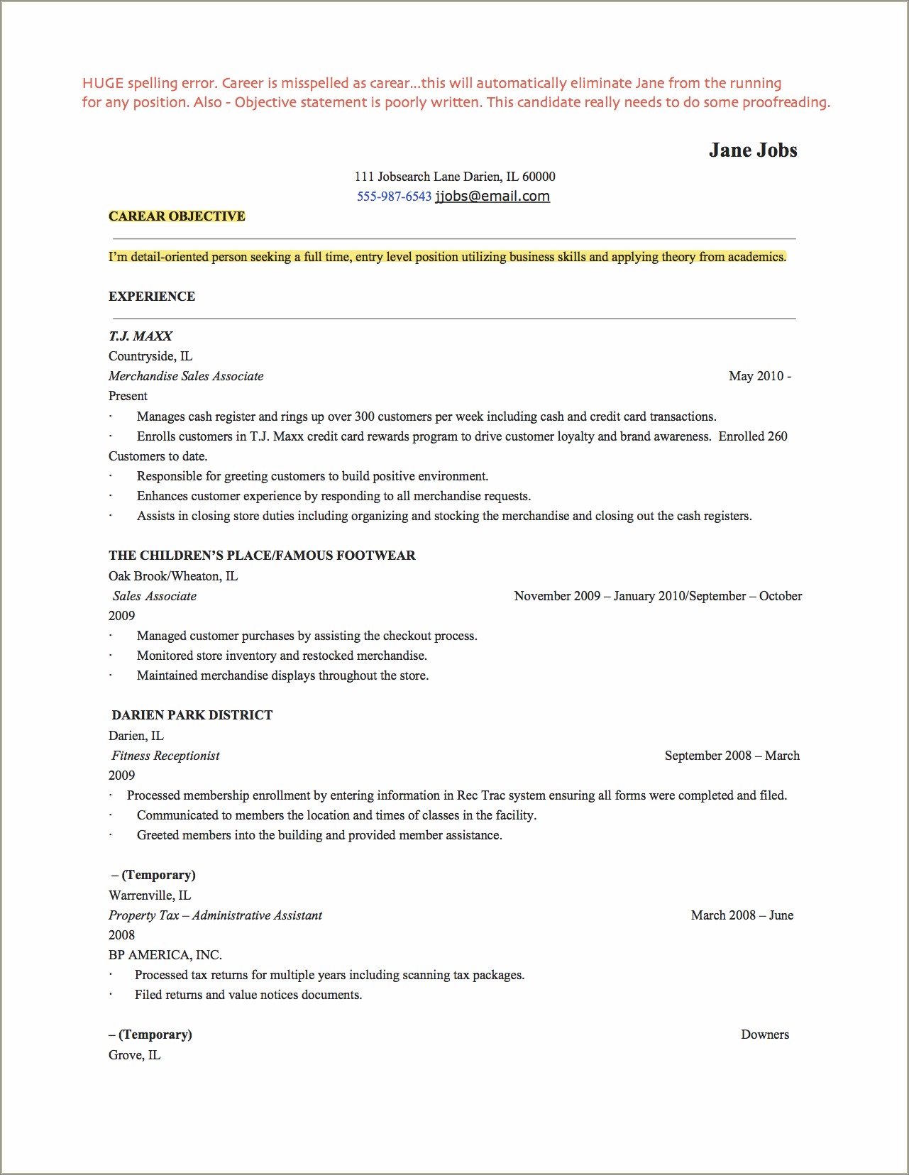 Career Objective For Psychology Major Resume