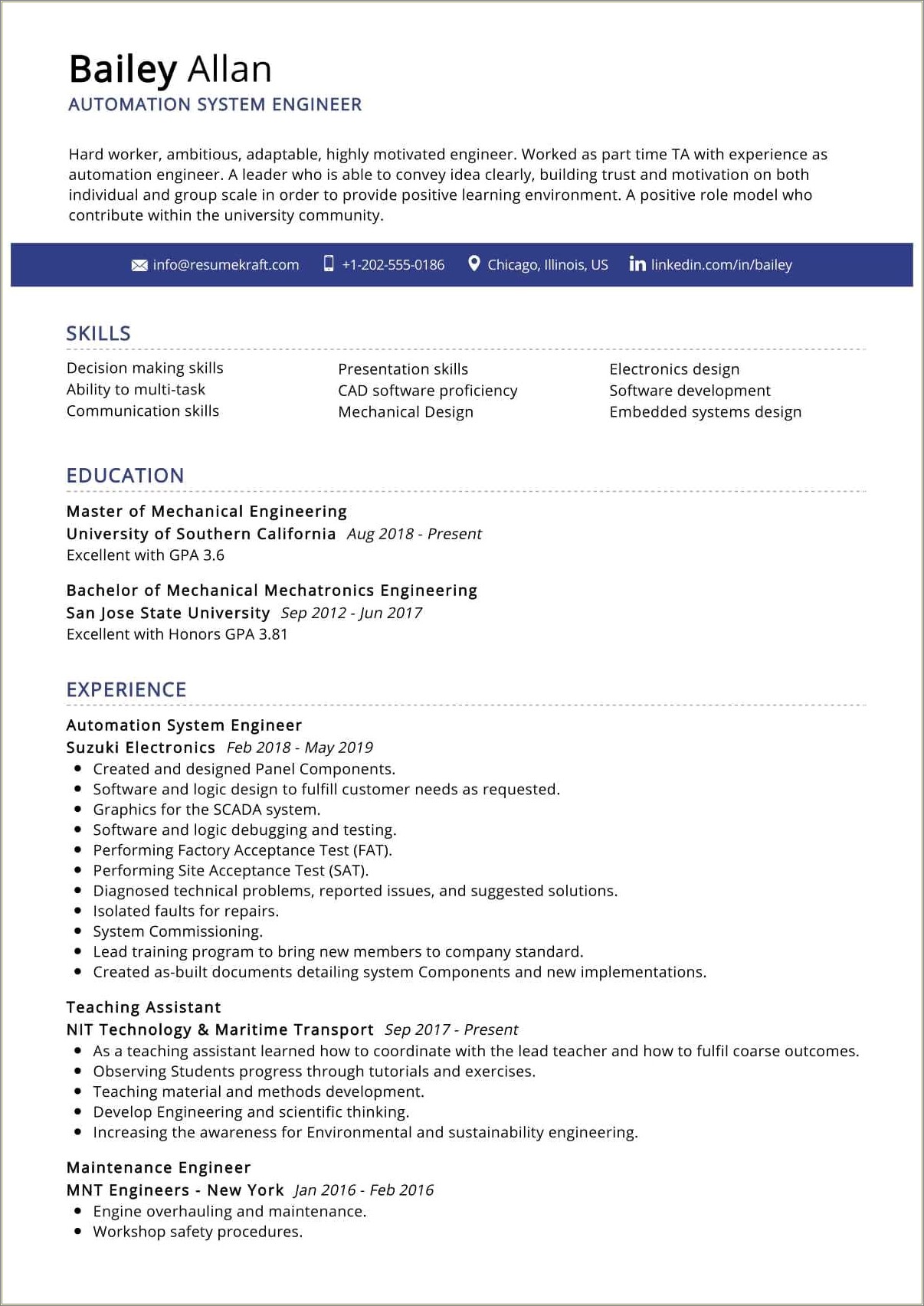 Career Objective For Resume For Automation Engineer