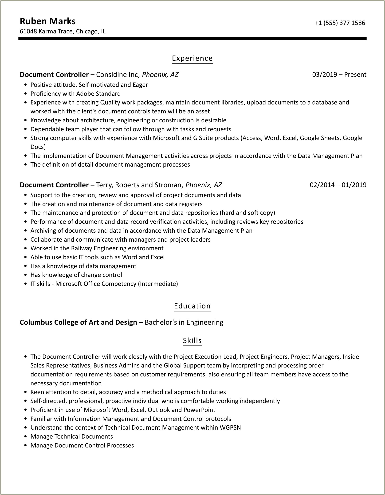 Career Objective For Resume For Document Controller