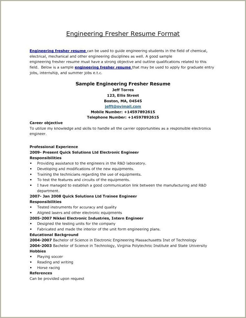 Career Objective For Resume For Fresher Pdf