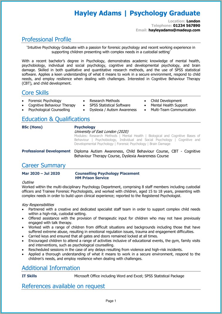 Career Objective For Resume For Psychologist