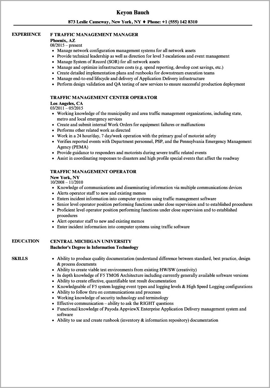 Career Objective For Resume For Traffic Controller