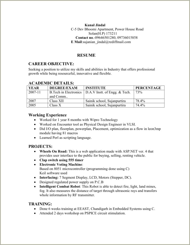 Career Objective For Resume For Vlsi Engineer