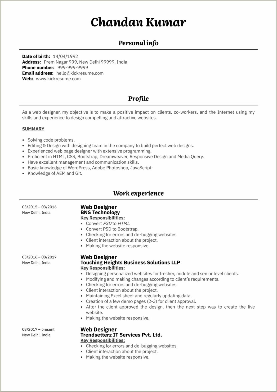 Career Objective For Web Developer Resume