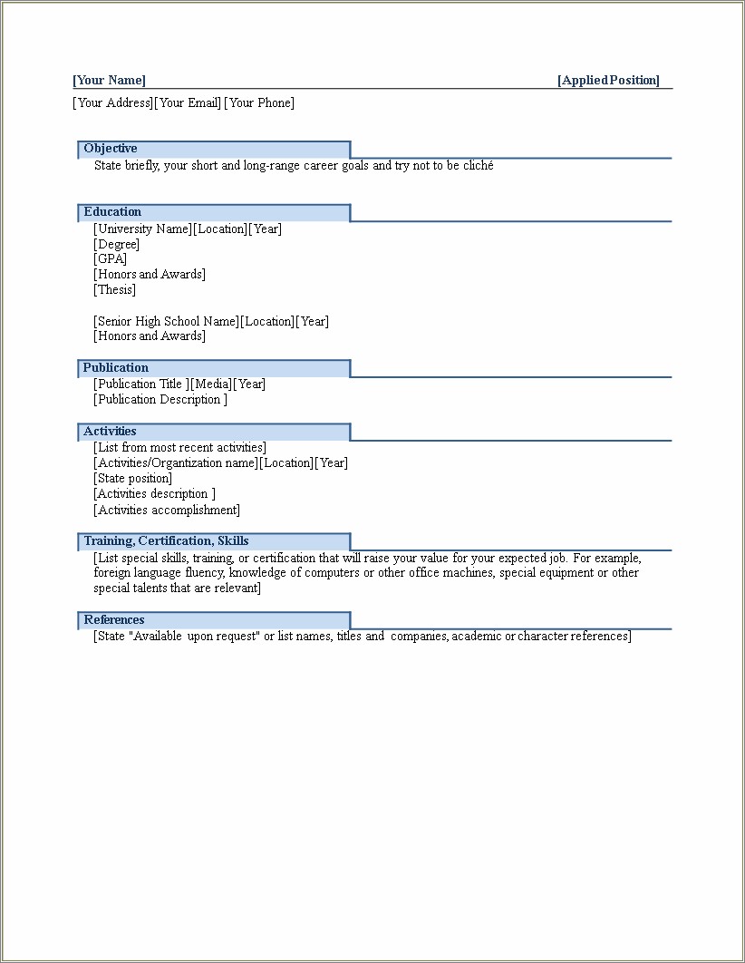 Career Objective In Resume For Fresh Graduate