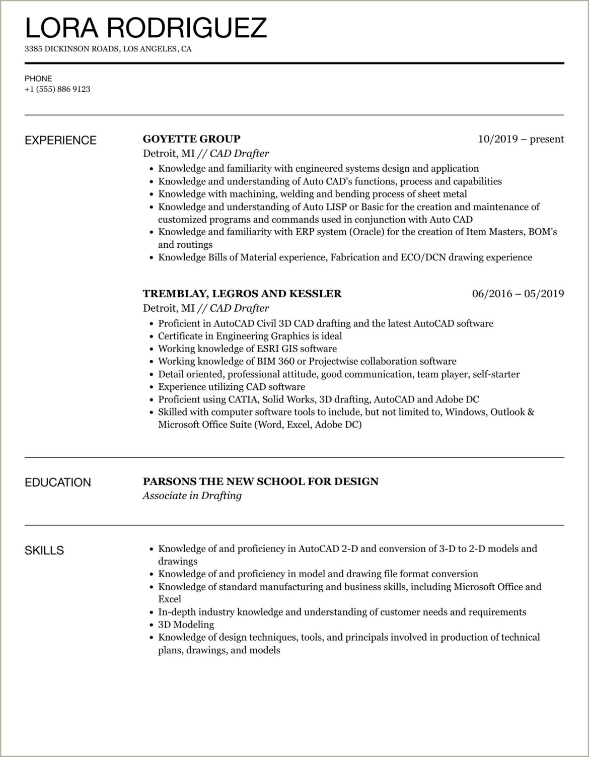 Career Objective In Resume For Mechanical Draughtsman