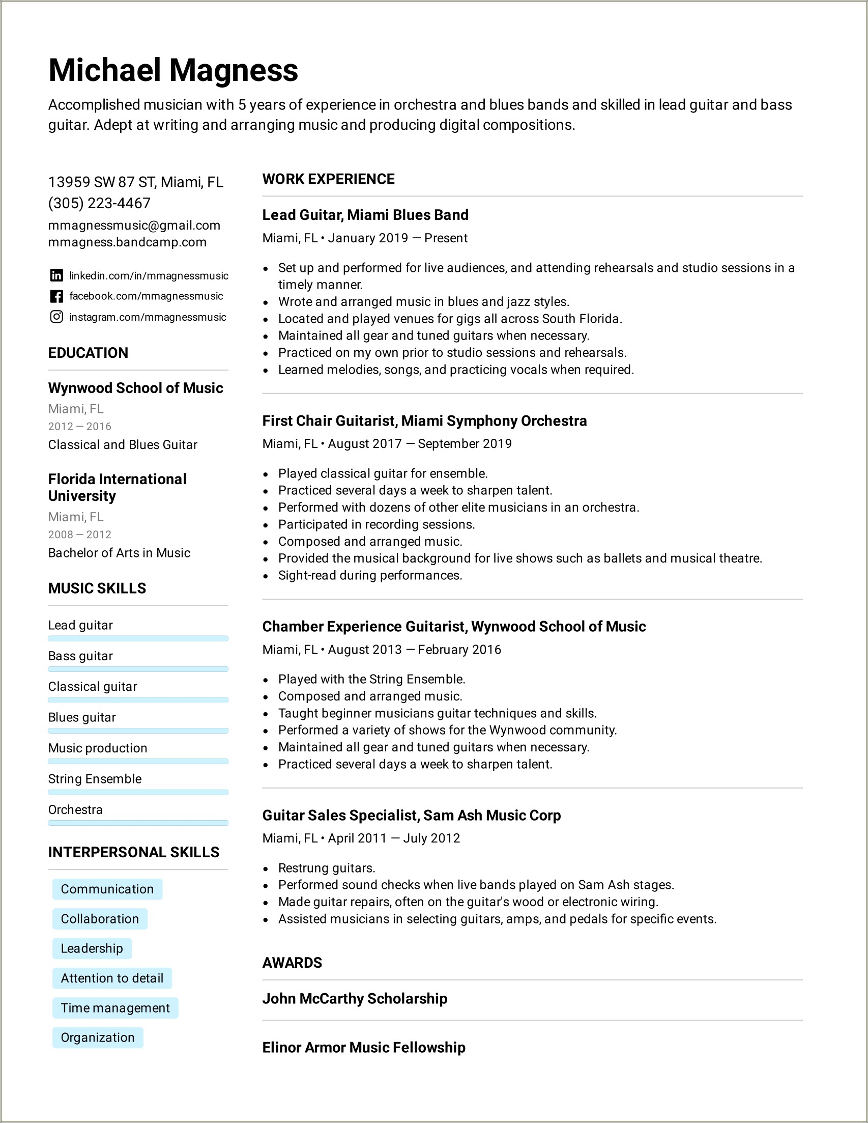 Career Objective On Music For Resume