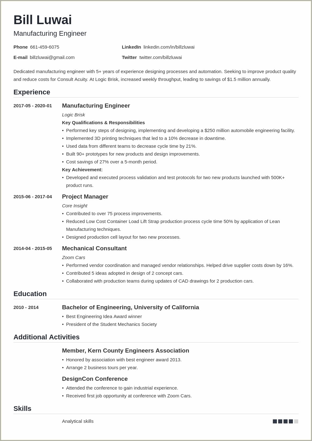 Career Objective On Resume Examples Process Engineer