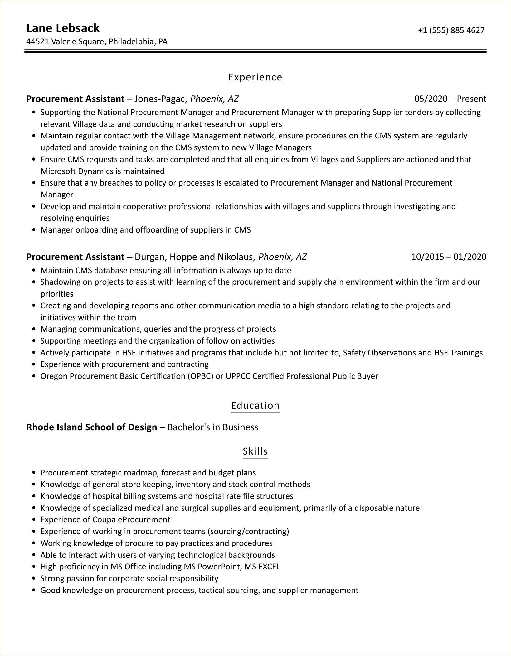 Career Objective On Resume For A Procurement Assistant