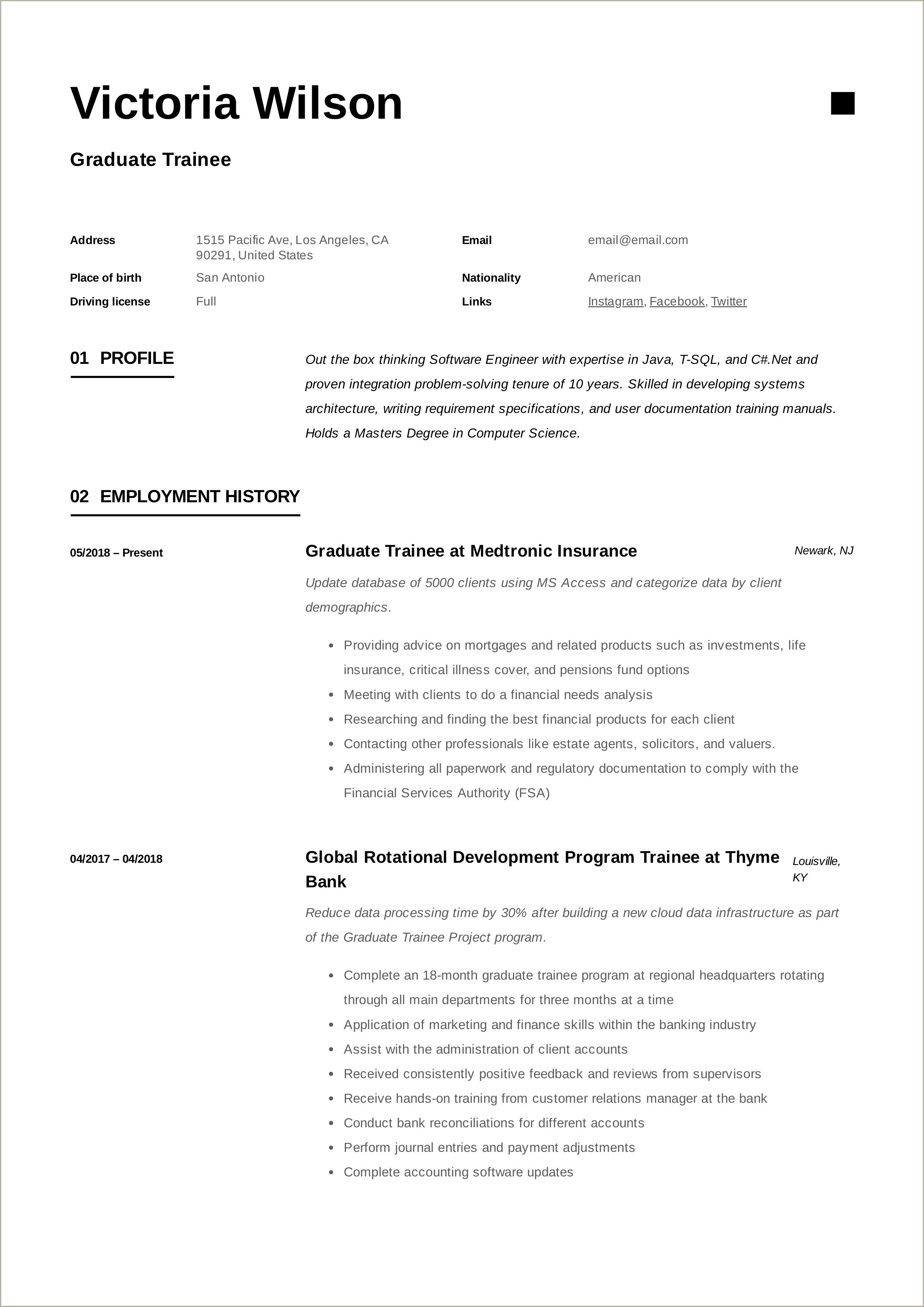 Career Objective Resume For Fresh Graduate