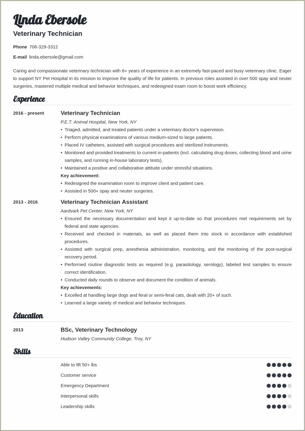 Career Objective Statement For Resume Vet Tech