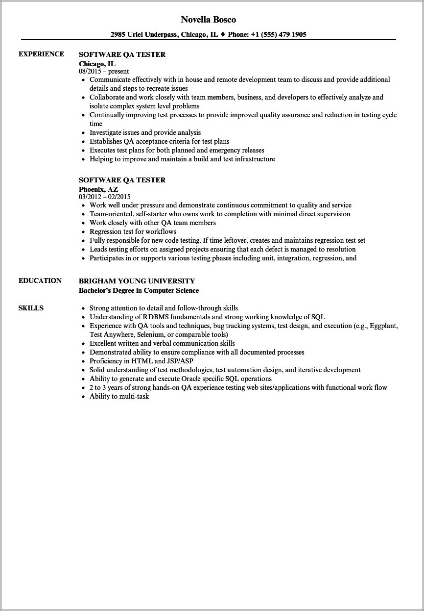 Career Objective Statement On Resume For Qa Tester