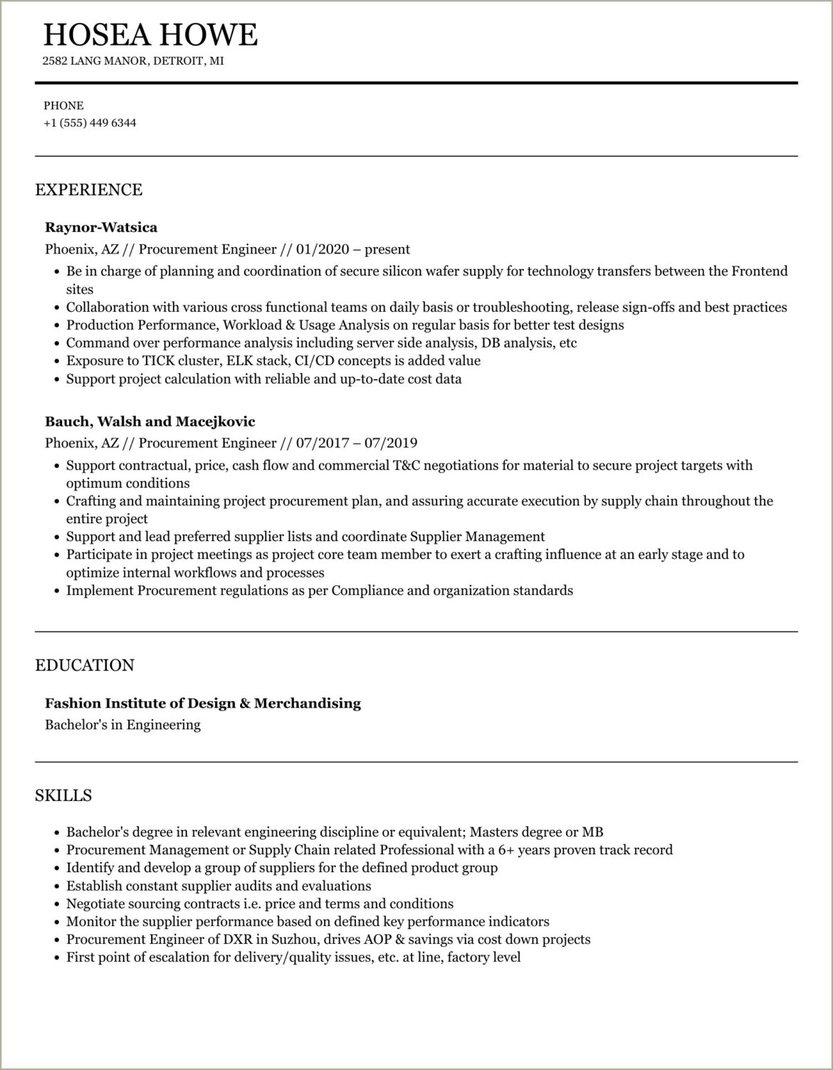 Career Objectives Examples For Procurement Engineer Resume