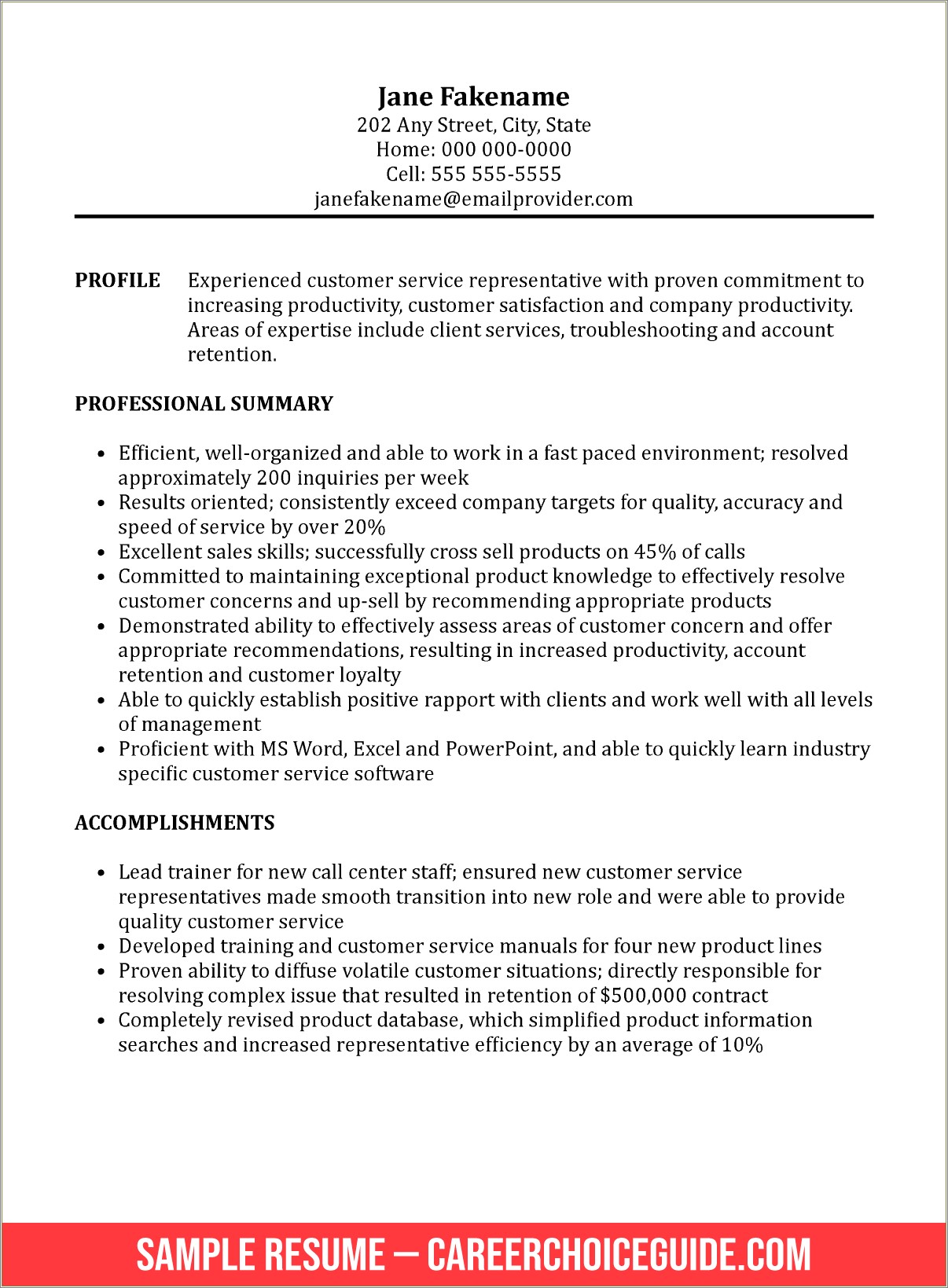 Career Summary For Resume Customer Service