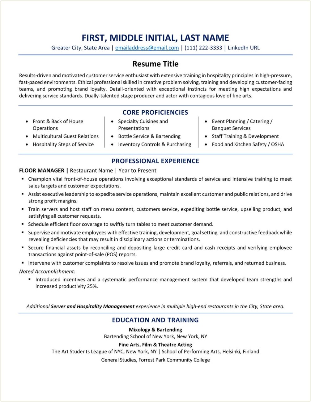 Career Summary For Resume No Work Experience