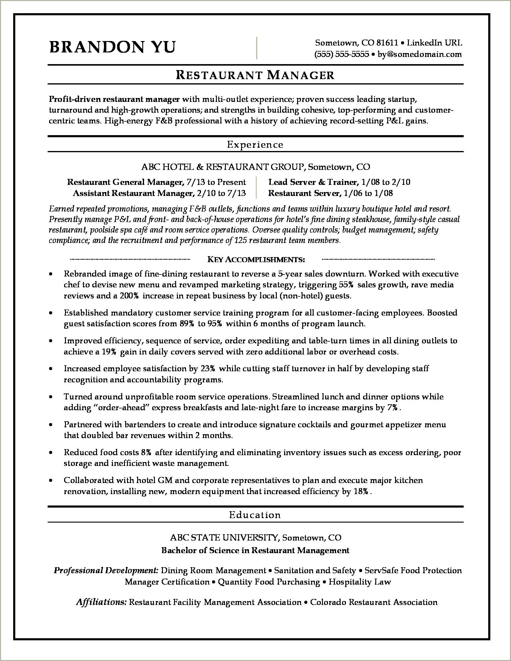 Career Summary Objective For General Manager Resume