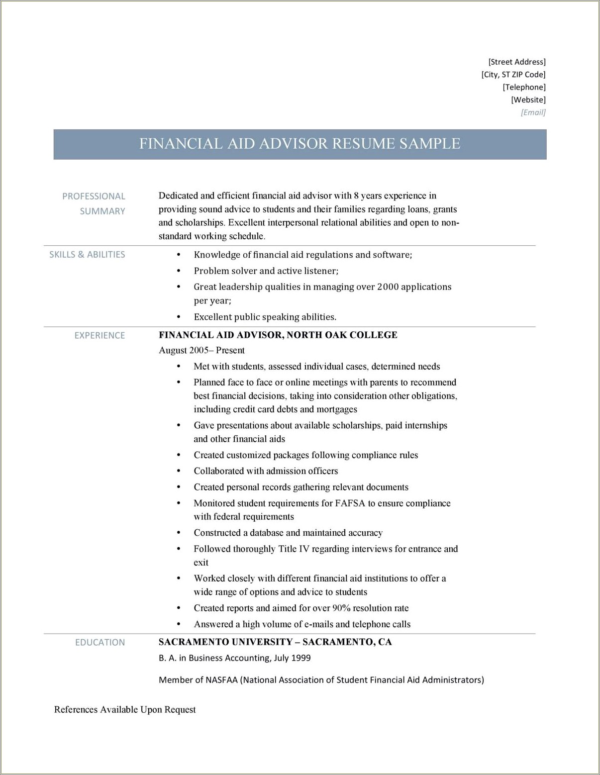 Carreer Summary For Student On Resume