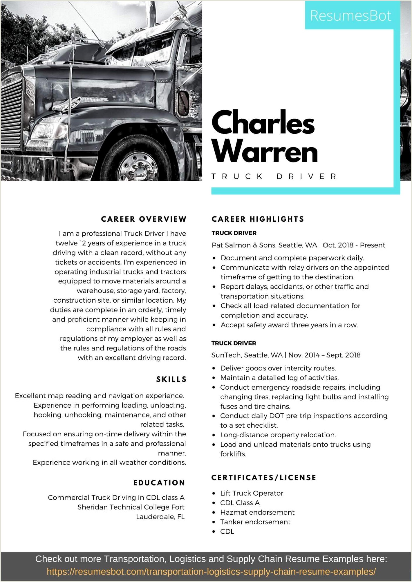 Carrier Objective For Driver For Resume
