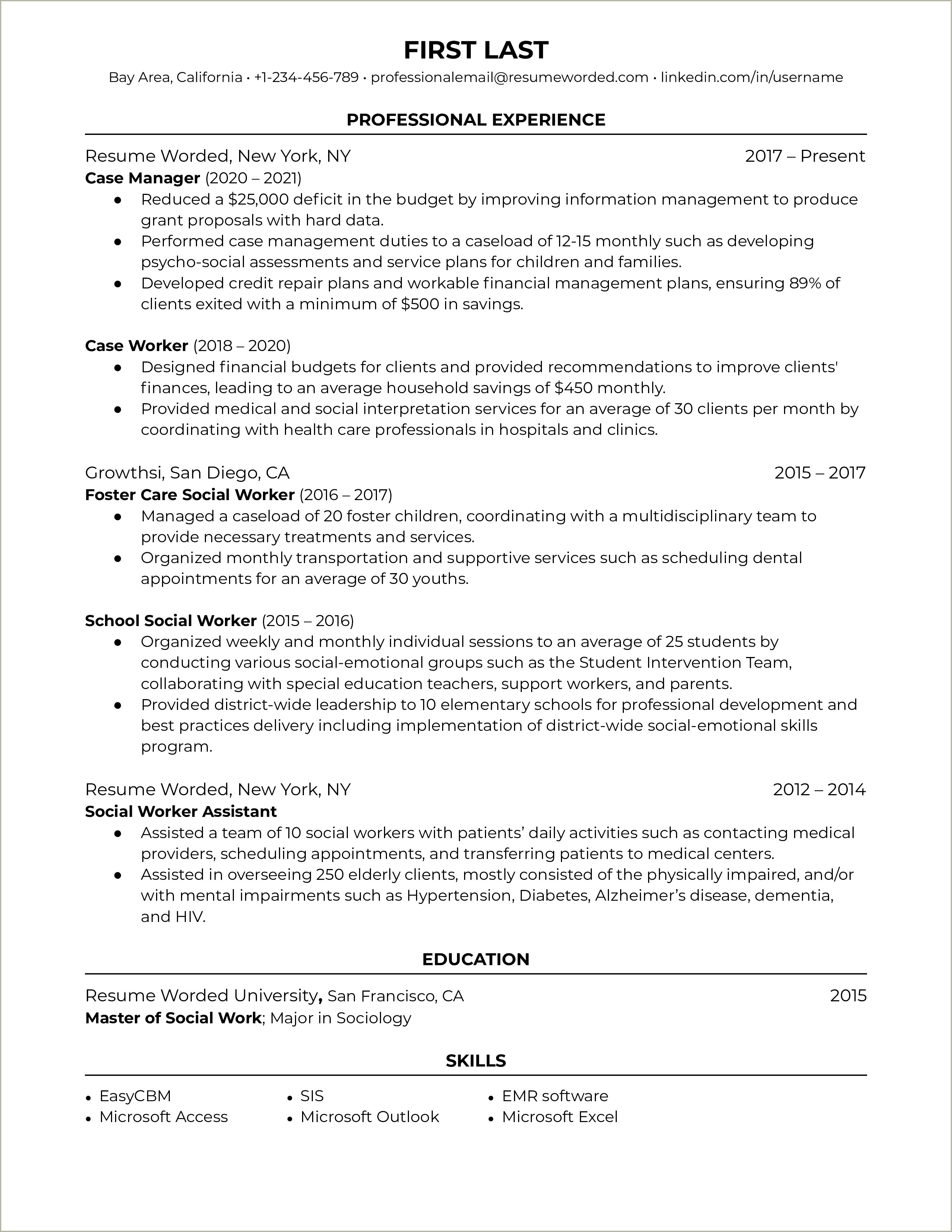 Case Manager Assistant Description For Resume
