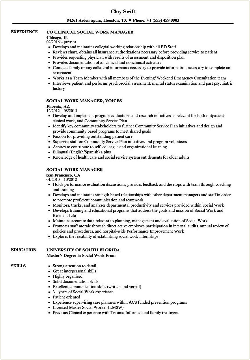 Case Manager Social Work Resume Objective