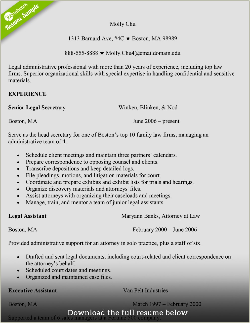 Case School Of Law Sample Resume