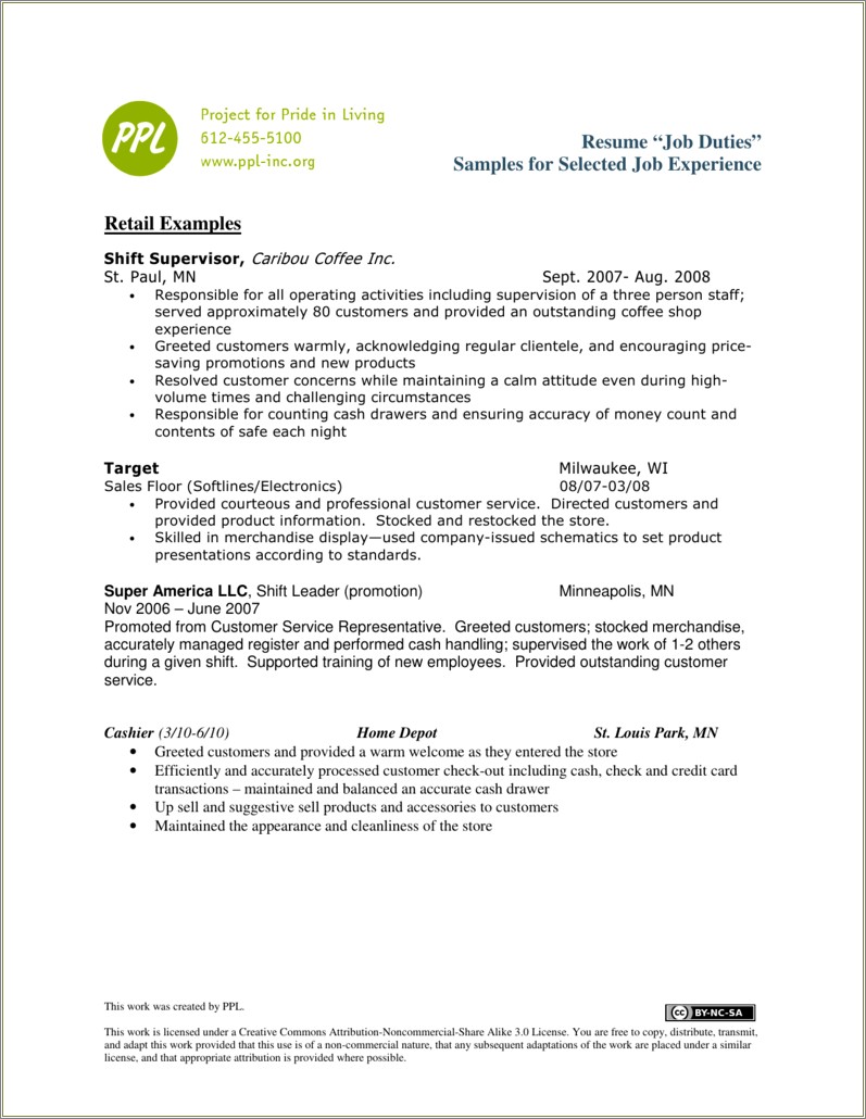 Cash Handling Job Description For Resume