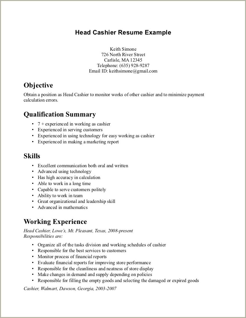Cashier Skills For A Professional Resume