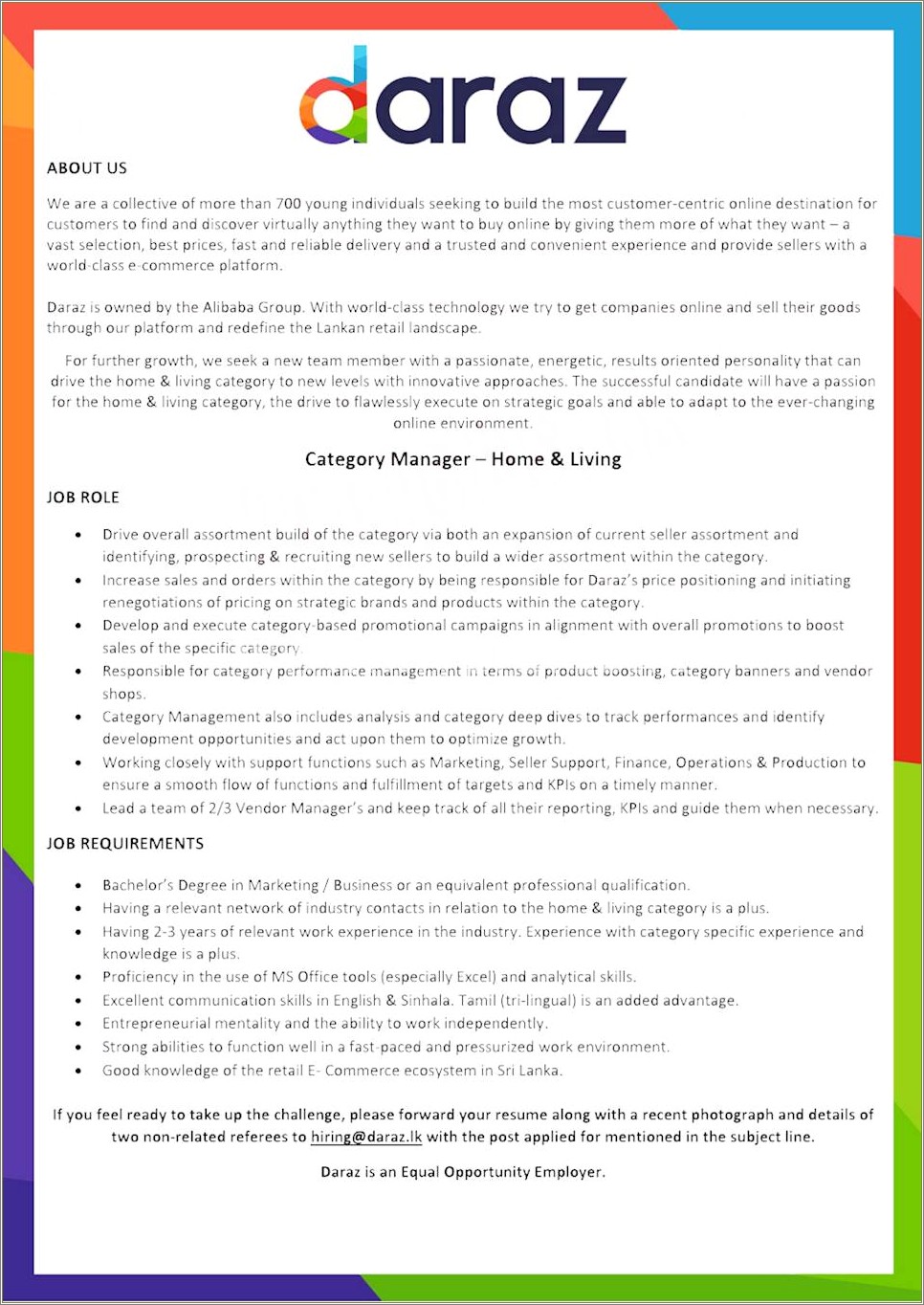 Category Manager Job Description For Resume