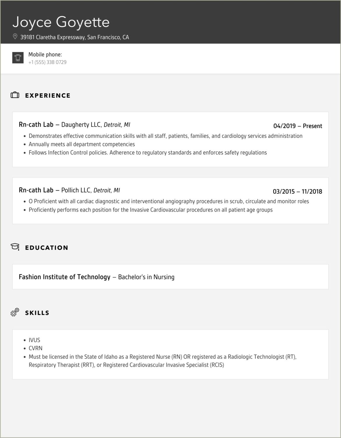 Cath Lab Nurse Resume Example Bestsampleresumebestsampleresume