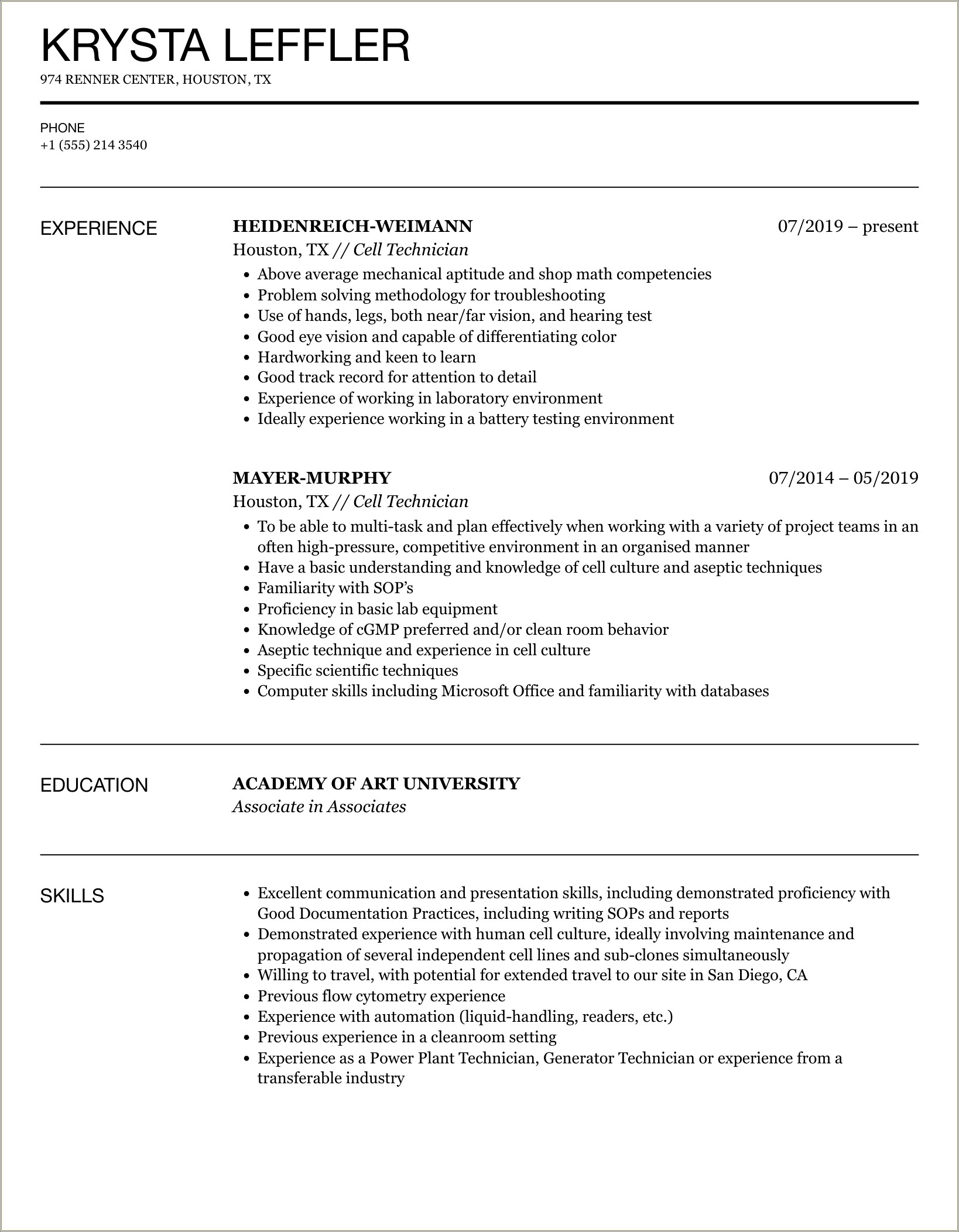 Cell Phone Technician Job Description Resume