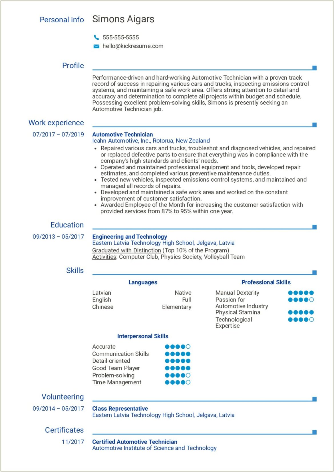 Certified Diesel Technician Skills For Resume