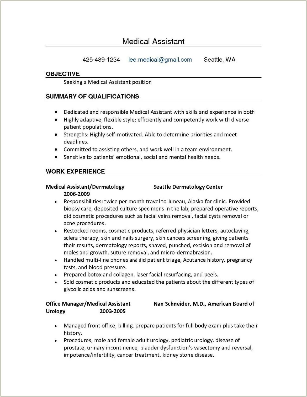 Certified Medical Assistant Resume With No Experience