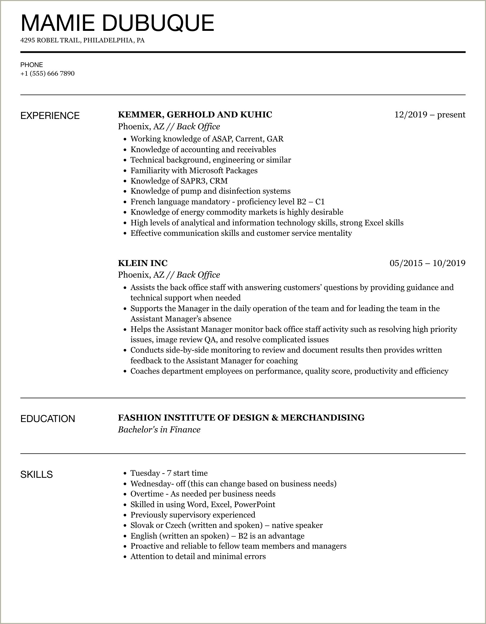 Cfa Level One Candidate Resume Example