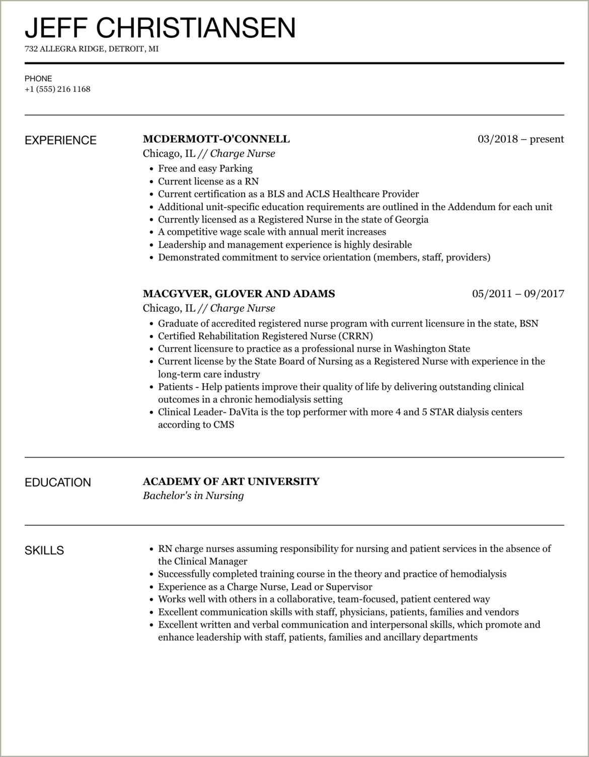 Charge Nurse Description For Resume Site Allnurses