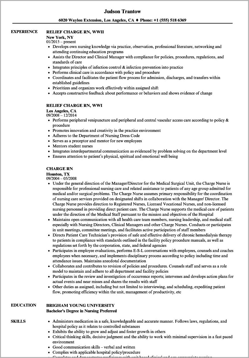 Charge Nurse Lpn Job Description Resume