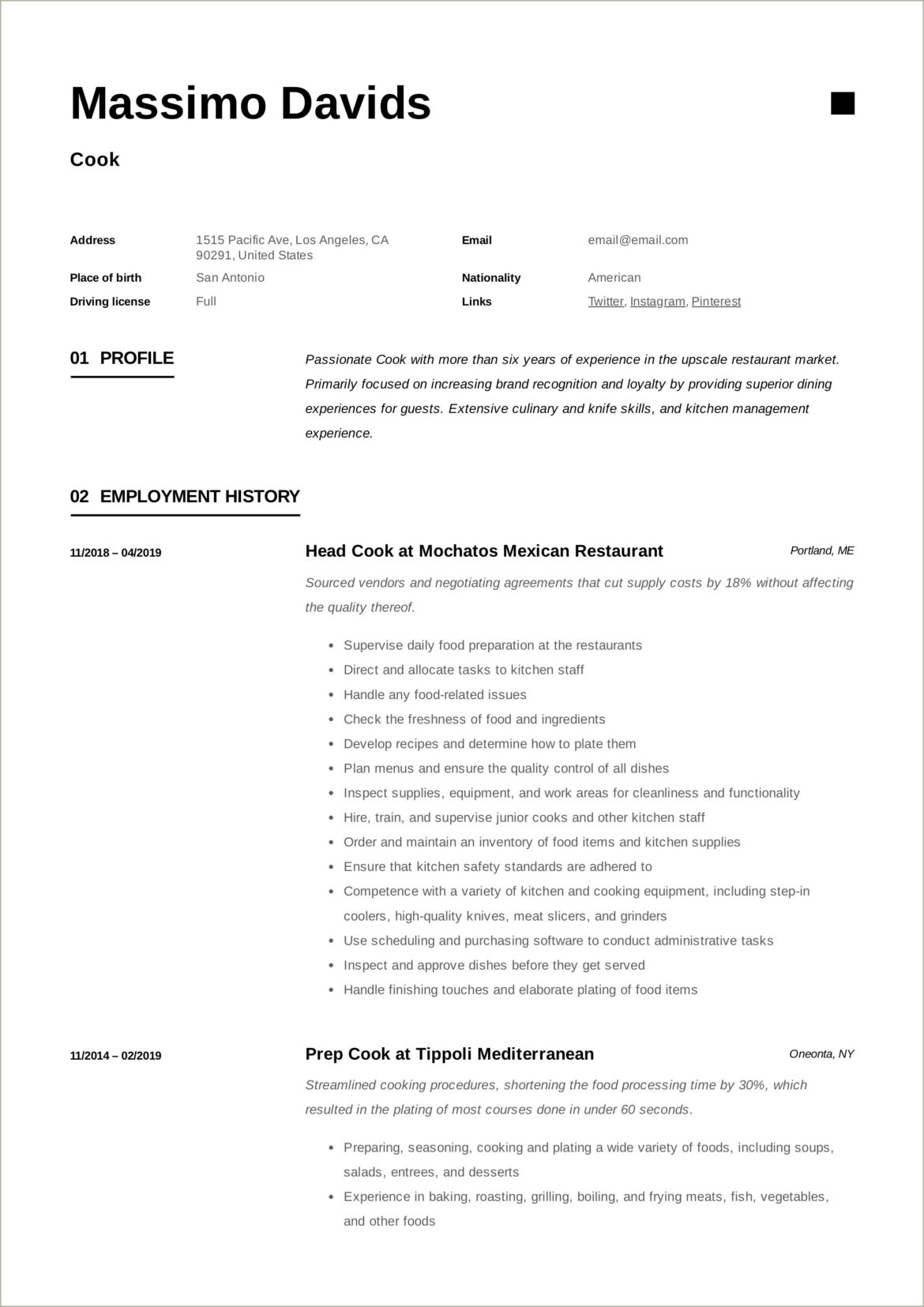 Chef Japanese Cuisine Professional Summary For Resume