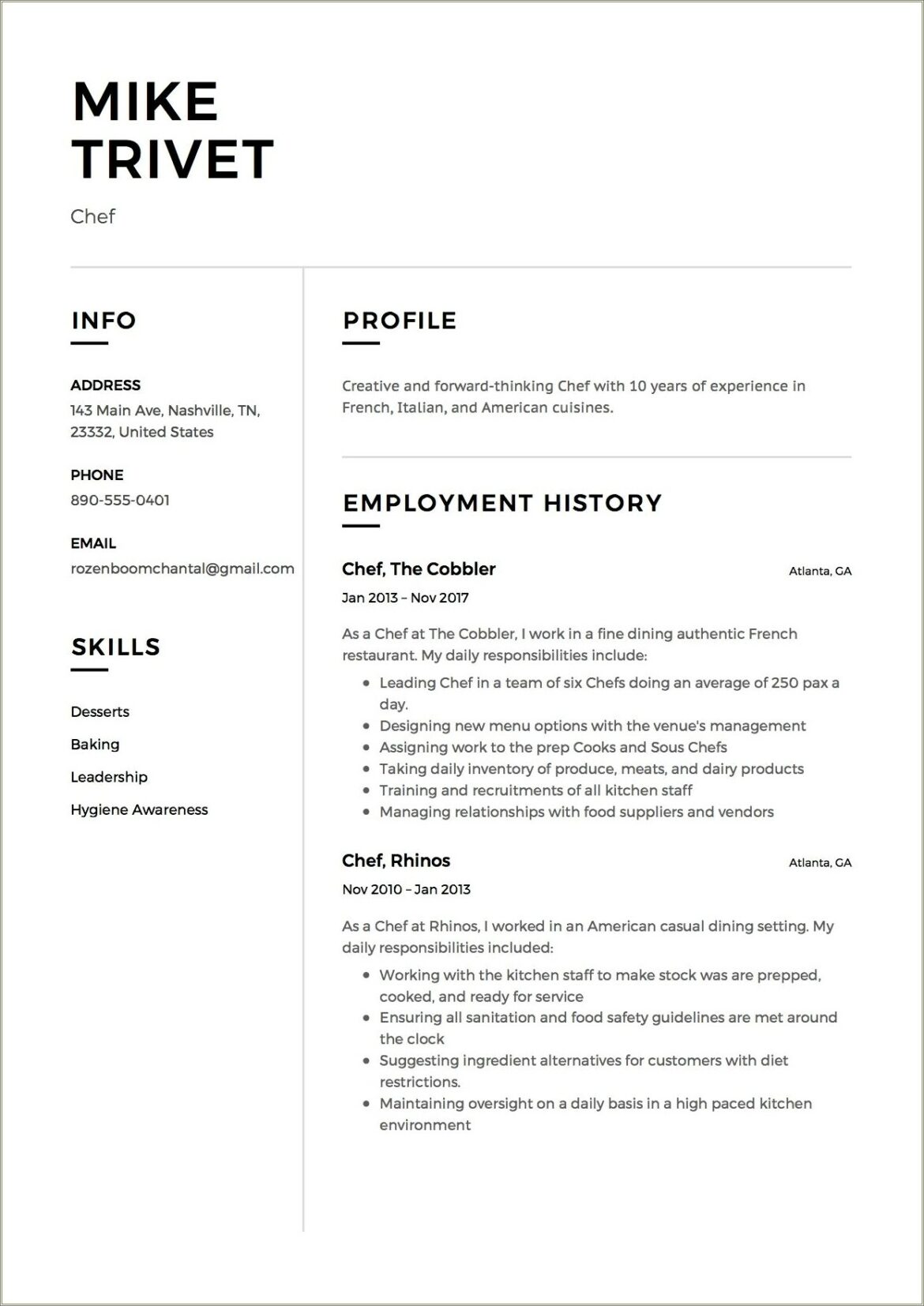 Chef Resume Sample By Resume Genius