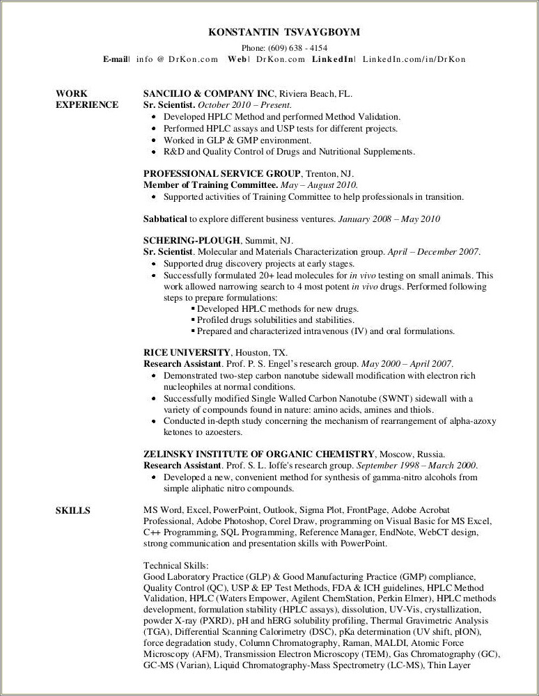 Chemical Characterization Using Hplc Resume Sample