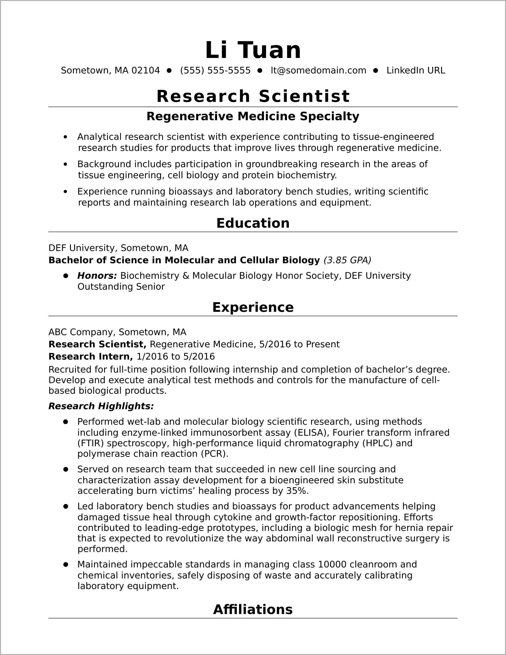 Chemical Engineer Resume With Lab Research Experience