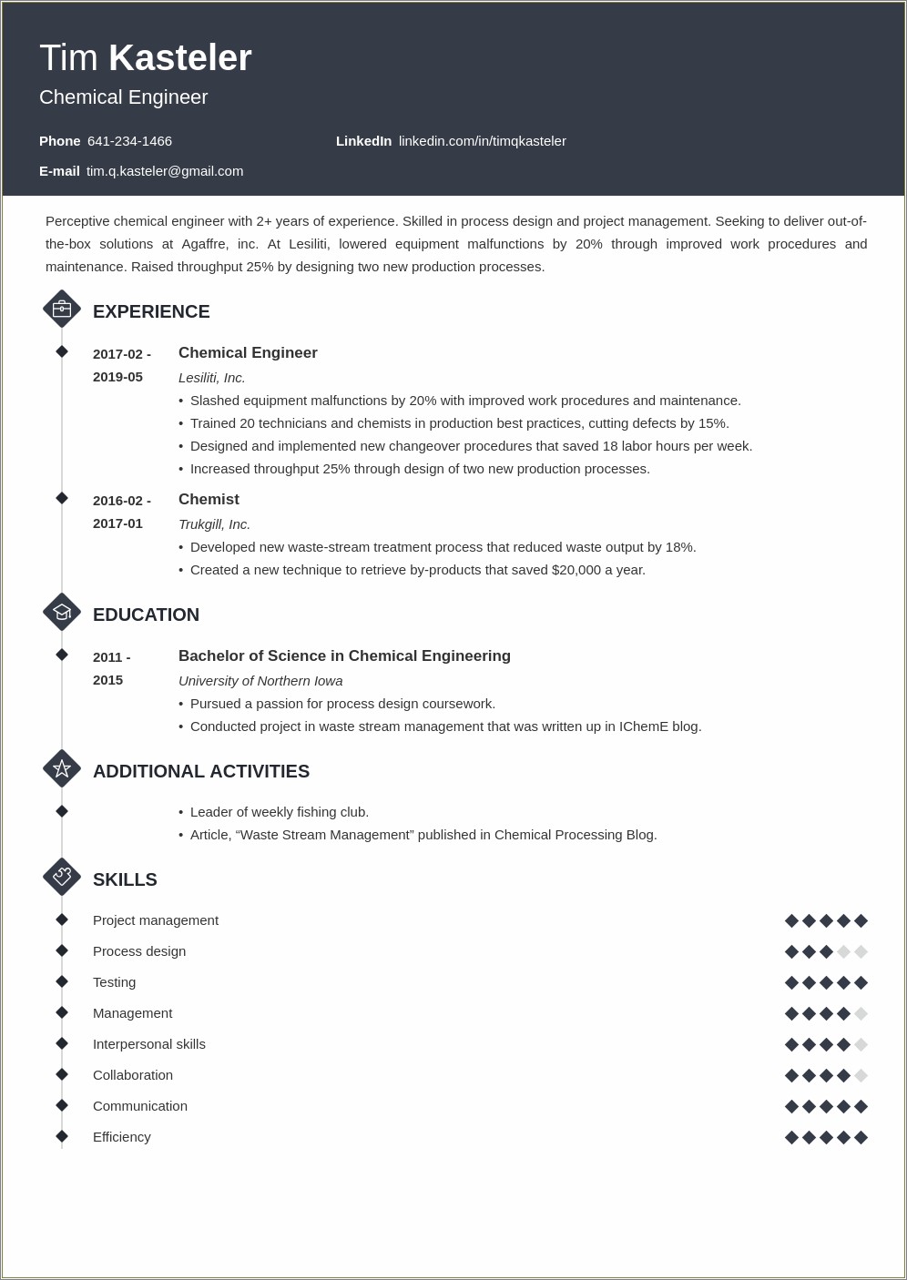 Chemical Process Engineer Resume Sample Pdf