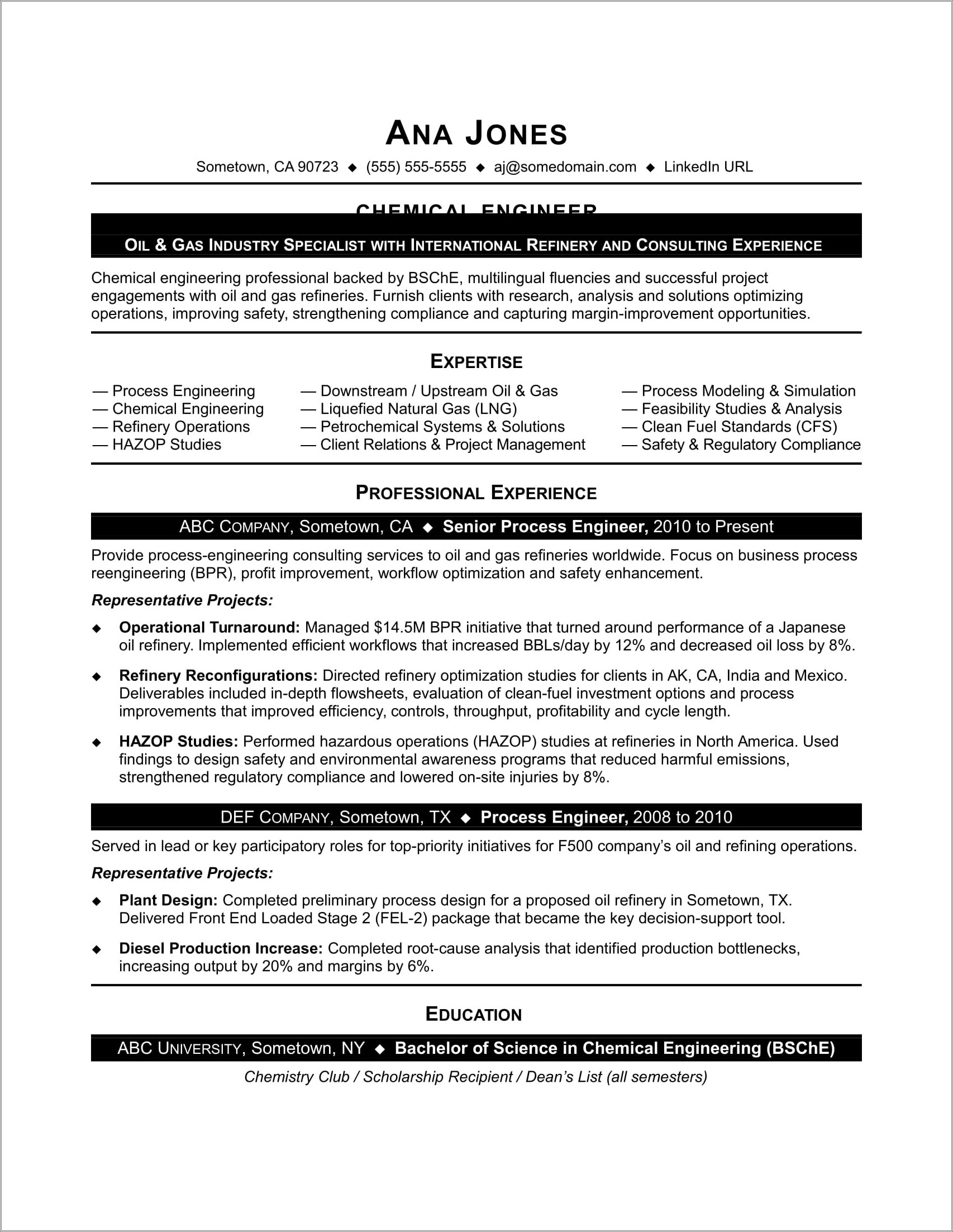 Chemical Production Line Worker Sample Resume