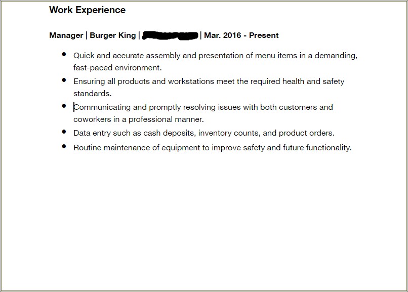 Chick Fil A Kitchen Member Resume Examples