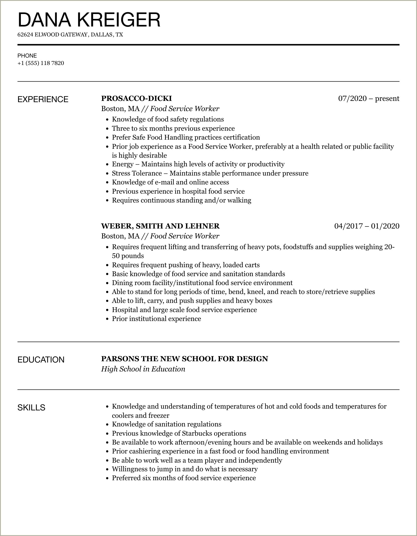 Chick Fil A Kitchen Memeber Resume Examples