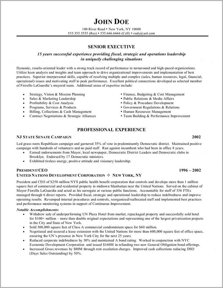 Chief Operating Officer No Experience Resume Example