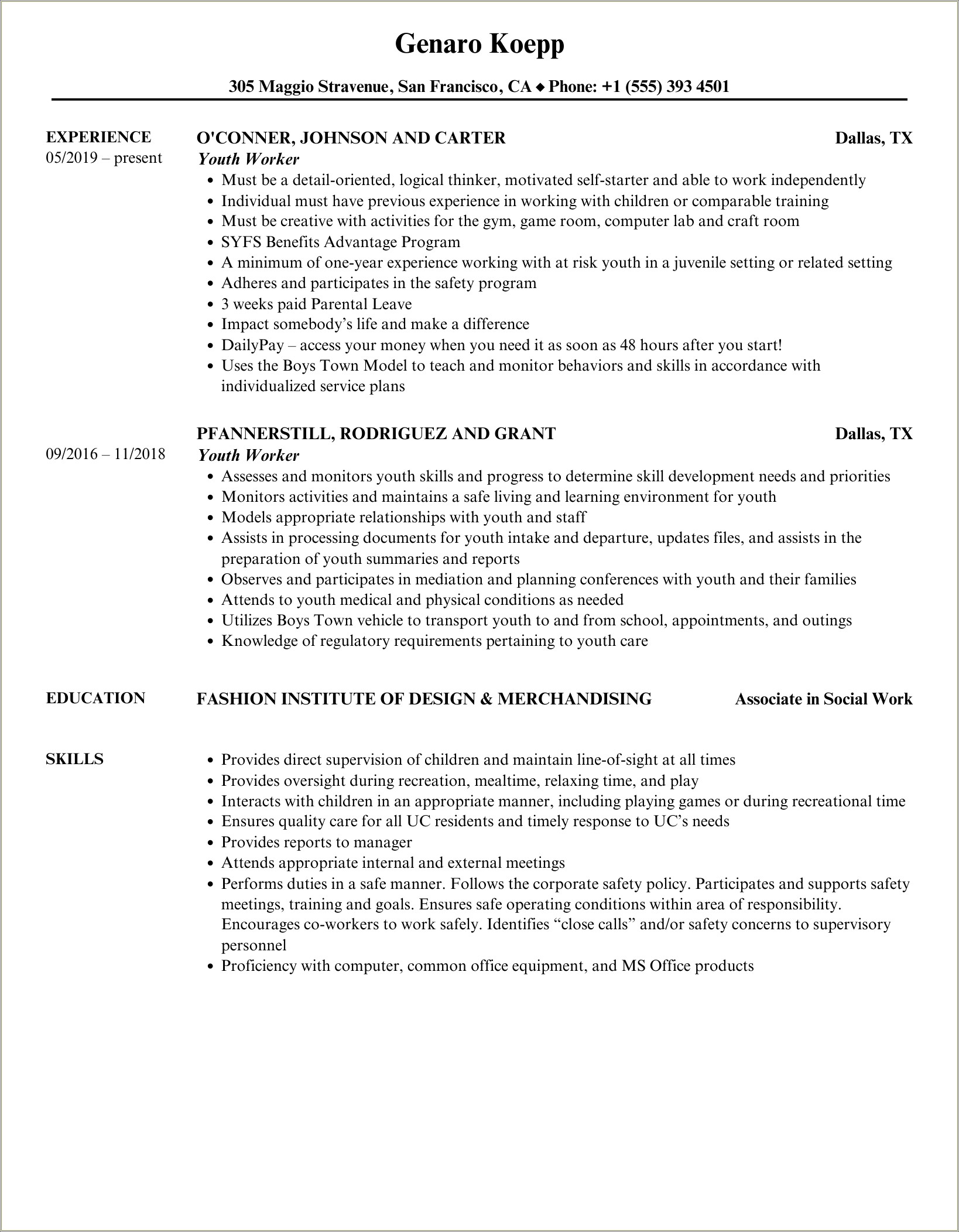 Child And Youth Worker Resume Objective Examples