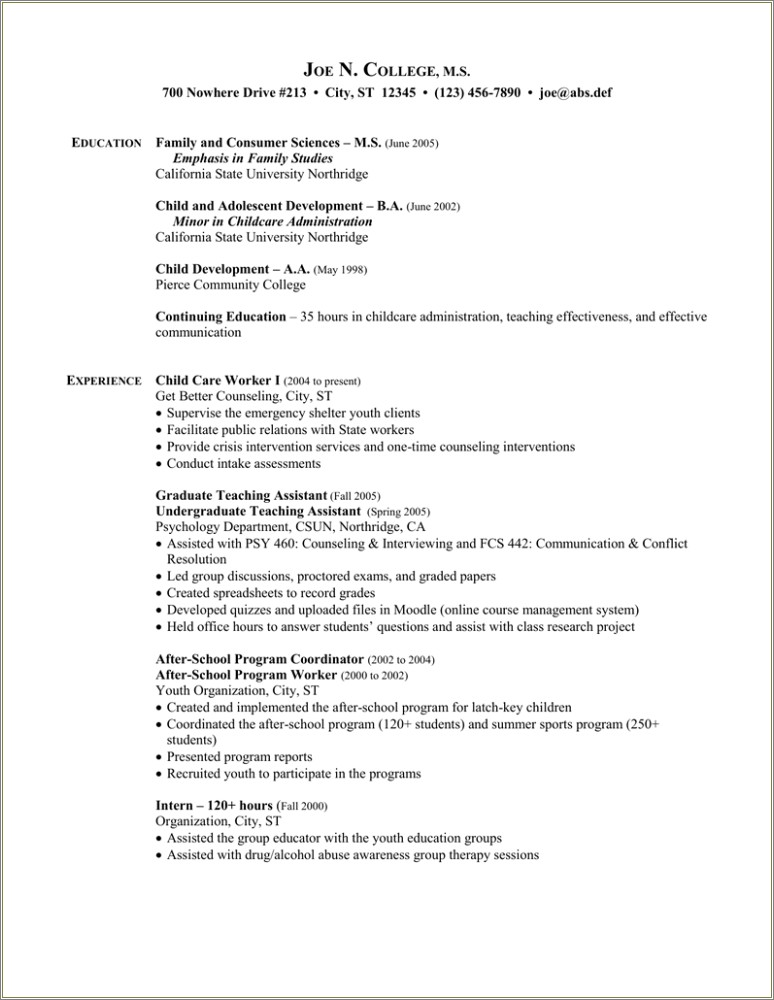 Child And Youth Worker Resume Template