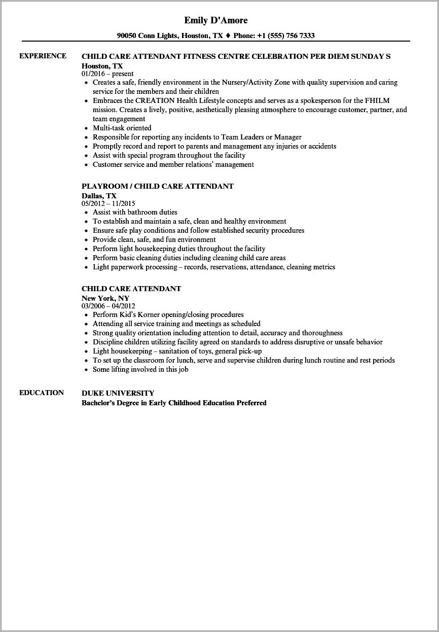 Child Care Provider Resume Additional Skills