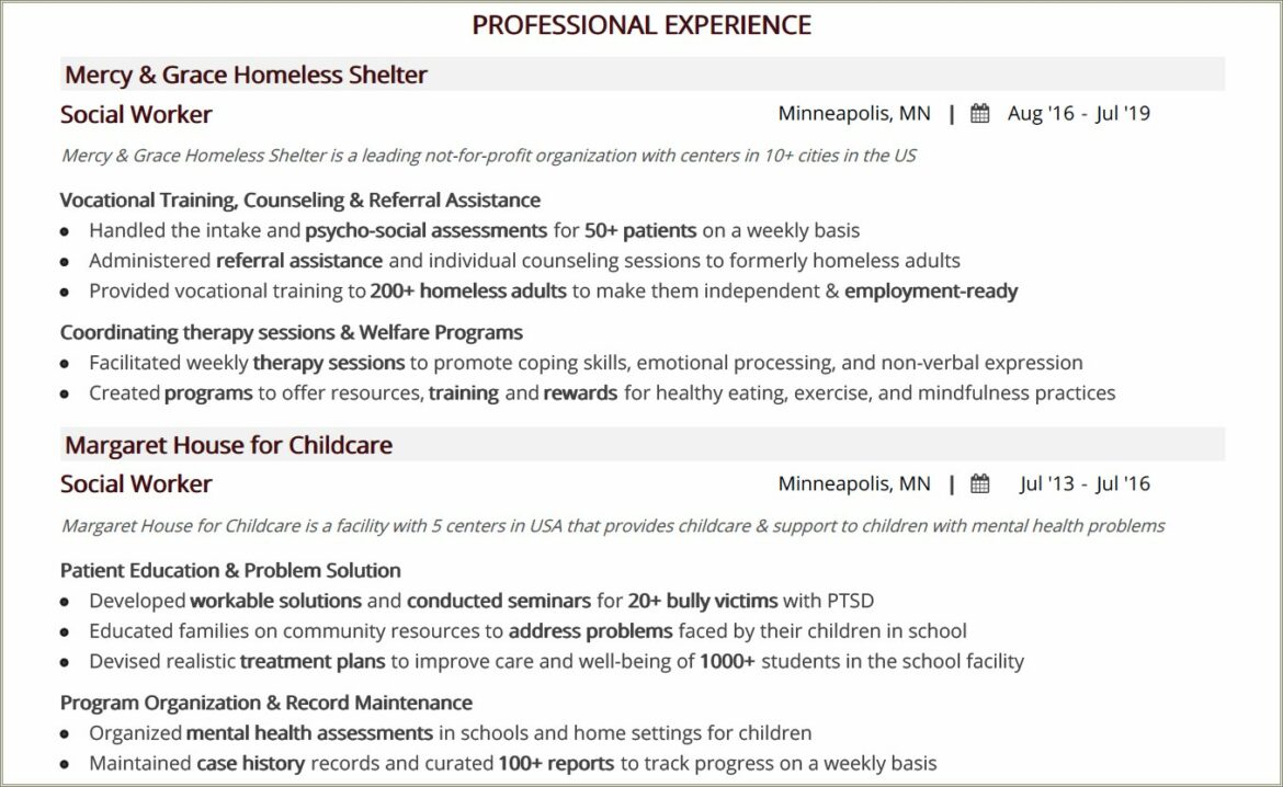 Child Care Worker Resume Professional Summary